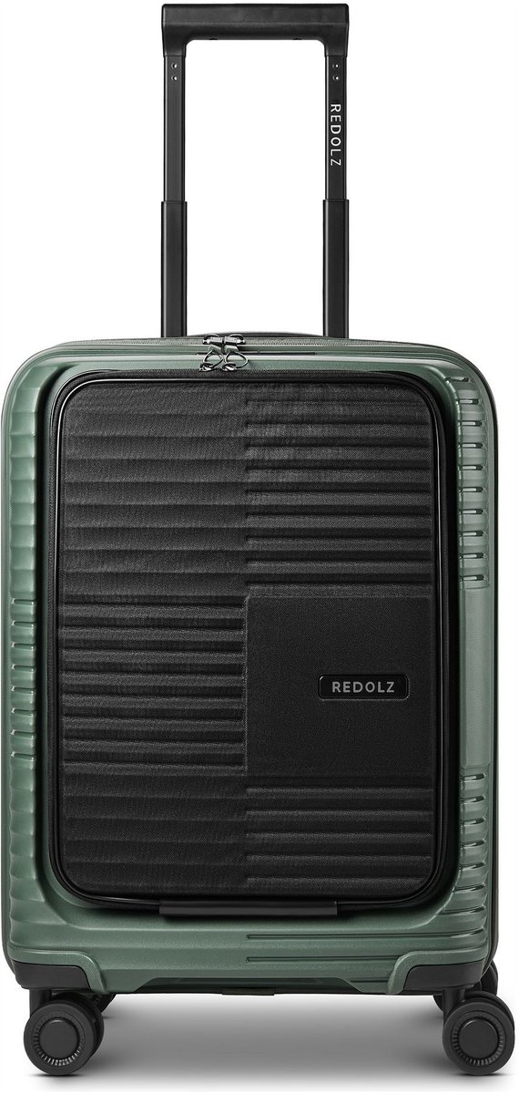 Redolz Essentials 17 2.0 4 wielen Cabinewagen 55 cm Laptopvak met uitbreidingsplooi - Harde bagage - TSA slot - grey green