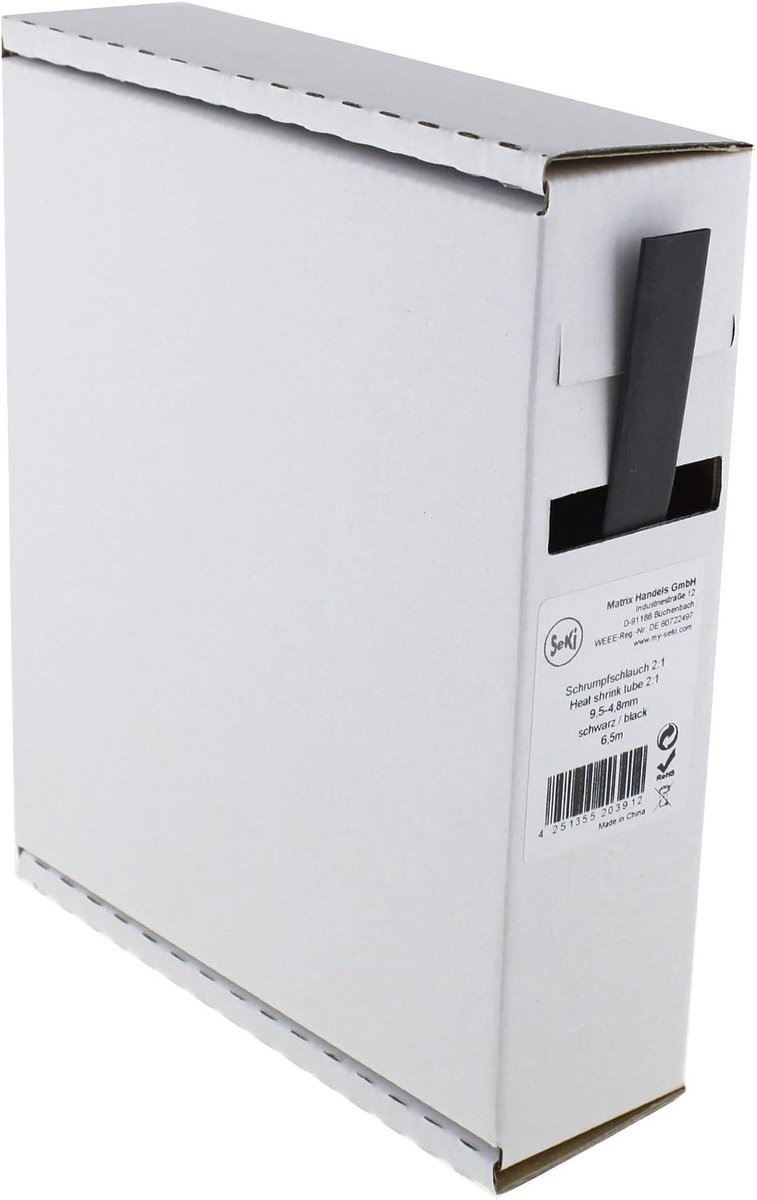 Krimpkous zwart 9.5-4.8mm - 2:1 krimpverhouding - dispenserdoos - ideaal voor kabelisolatie - ShopVlot
