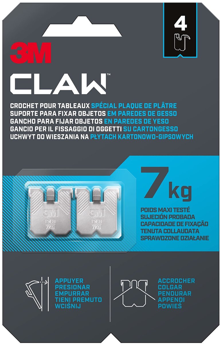 Haken voor schilderijen - 3M Claw haken - 4 stuks - maximaal 7 kg - ideaal voor gipswanden - ShopVlot