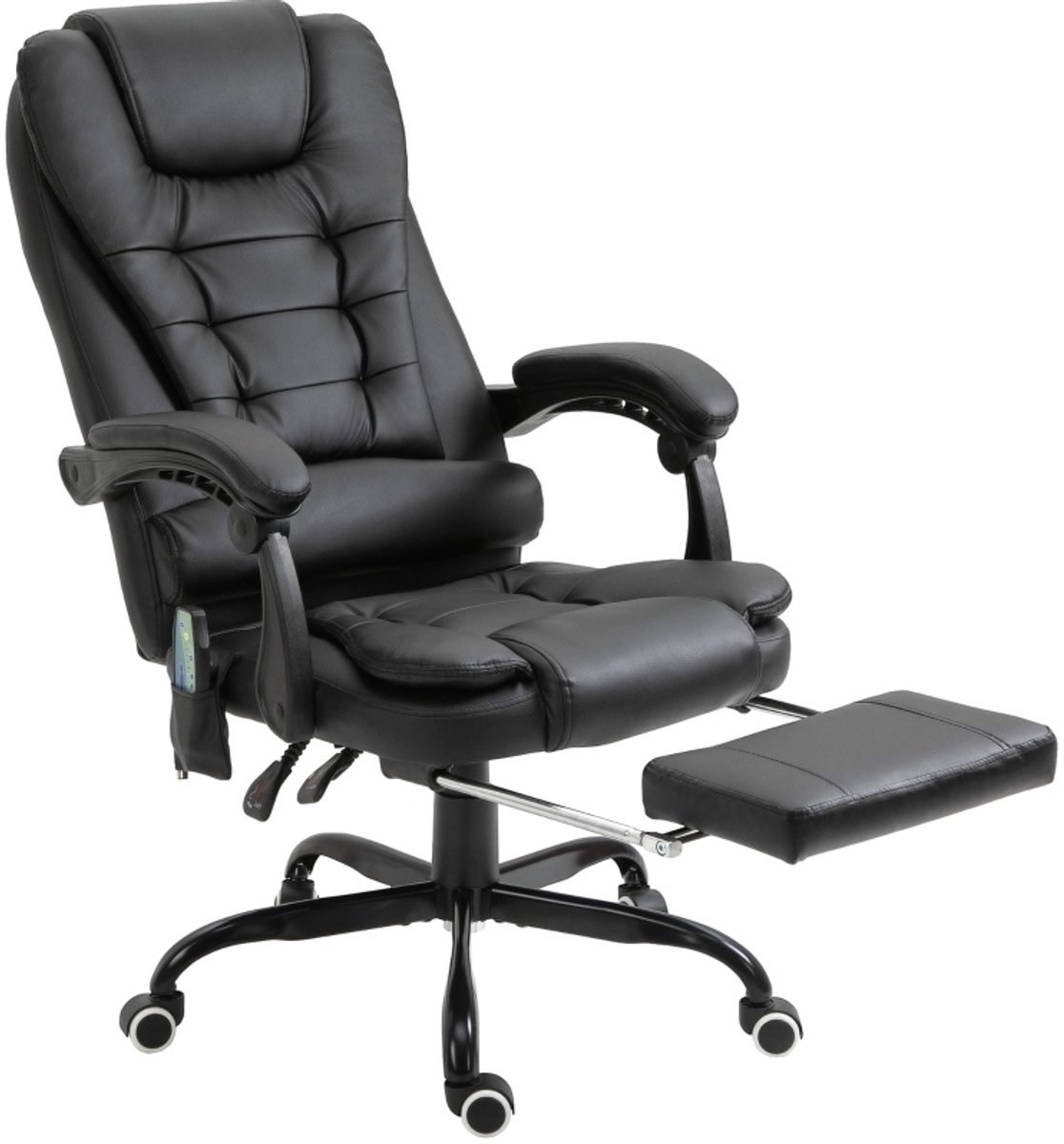 REDOM - Bureaustoel - 7 massagepunten - Verstelbare rugleuning en geïntegreerde voetsteun - Draaibaar en kantelbaar - Voor kantoor - Kunstleer - Zwart - 67 x 79 x 111-121 cm