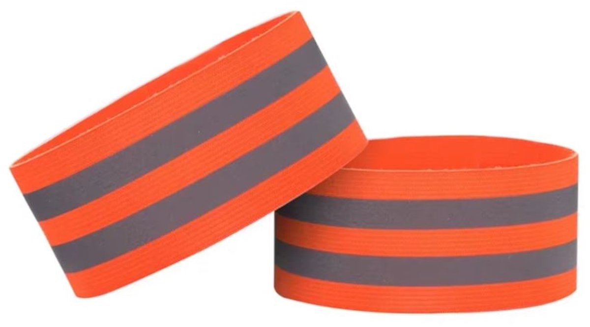 2x Reflecterende armband - Hardlooparmband - Veiligheids band - Hardloopverlichting - Running band - Oranje met reflecterende strepen - Klittenbandsluiting - 1 paar - Jonyx