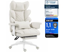 Dowinx Gamingstoel - Ergonomische Bureaustoel - Pocketvering Zitkussen - Dubbele Zachte Rugleuning - Verstelbaar Lendenkussen - Armleuningen - Voetsteun - PU - Wit