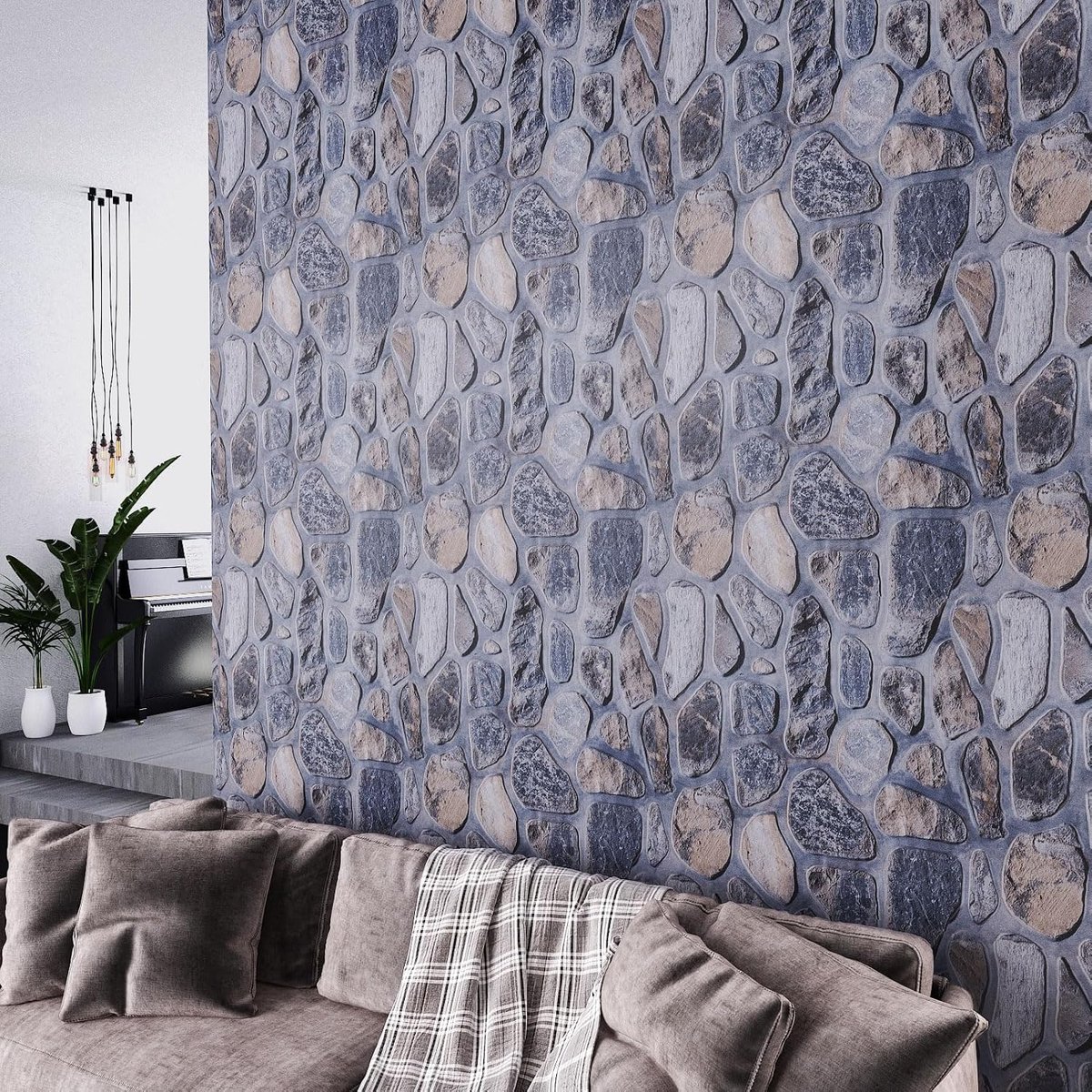 Grey Blue Brick Wallpaper 3D Effect Self Adhesive Living Room Wallpaper Kitchen Counter Vinyl Wrap Peel and Stick - ShopVlot