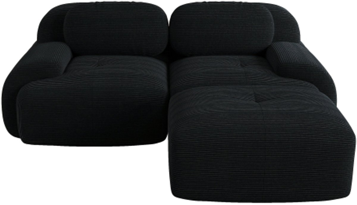 Ecksofa aus weichem Cordstoff, Rahmenloses Sofa, modular kombinierbar mit gebogenen Armlehnen, ohne Montage, hochelastische Schaumstoffpolsterung für Wohnzimmer, Ruhezonen und Schlafzimmer, Black