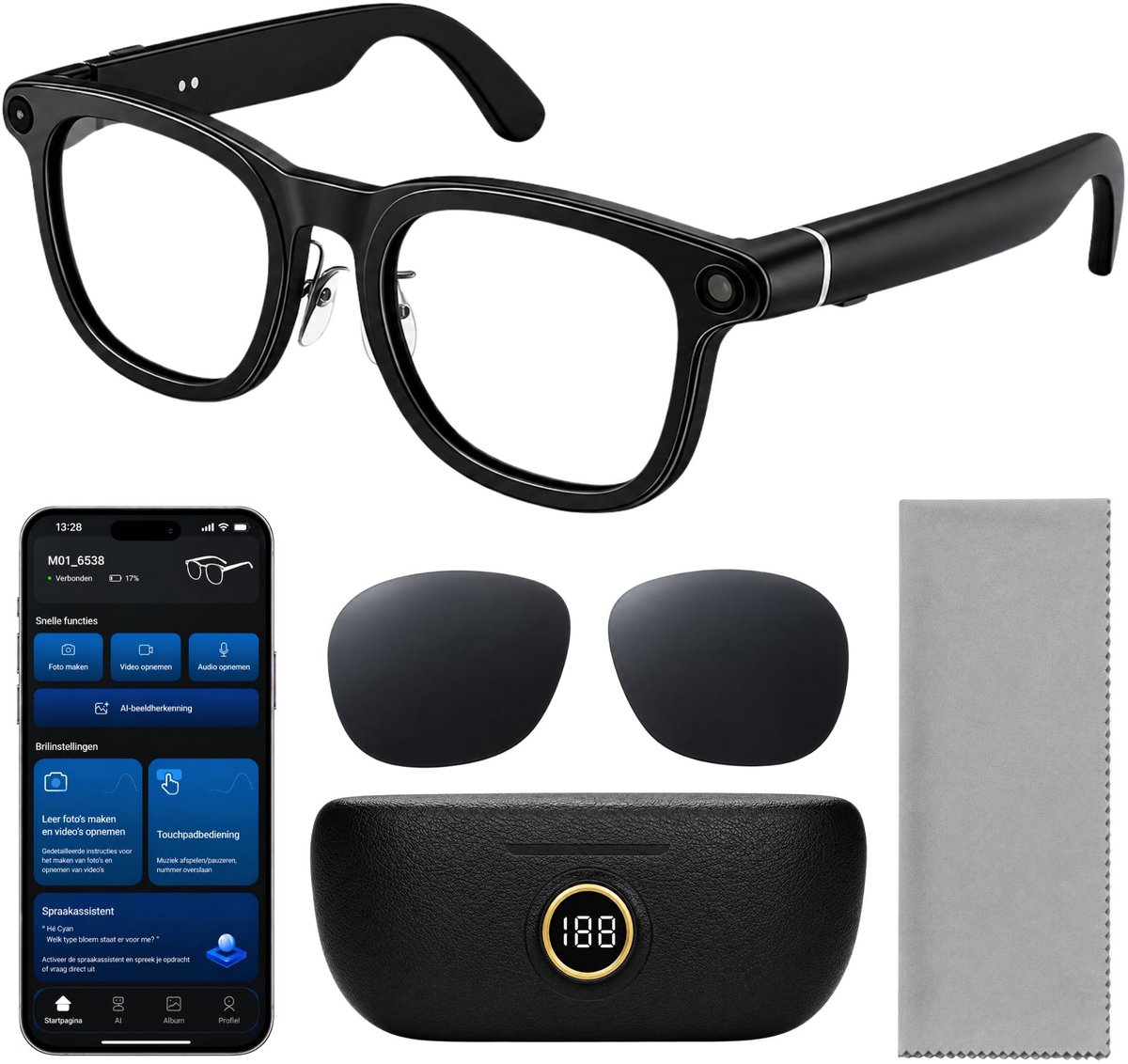 ADEL Smart Bril met Foto, Video & AI Translator - Slimme Glasses met WiFi & App - Spycam / Verborgen Spy Mini Camera - Incl. NL Handleiding