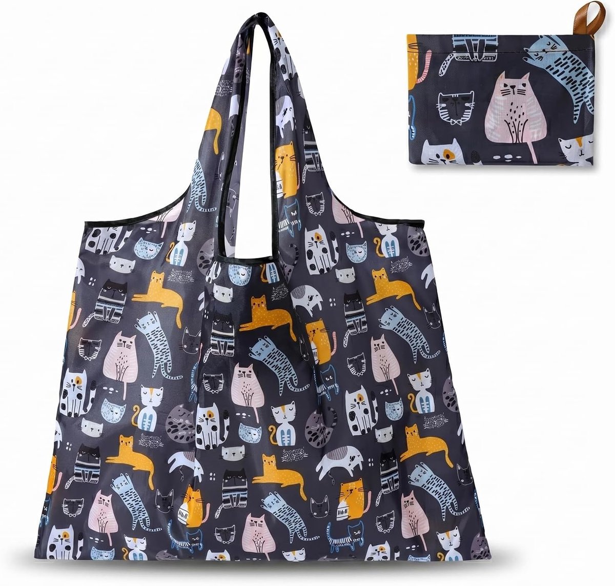 Opvouwbare boodschappentas 58 x 40 cm - kattenmotief - nylon - ideaal voor boodschappen en reizen - ShopVlot