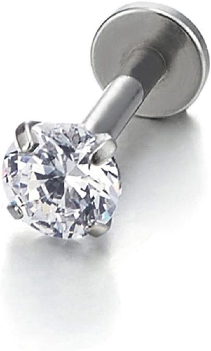 Lippenring labret stud CZ helder - staal voor dames - trendy uitstraling - perfect voor elke gelegenheid - ShopVlot