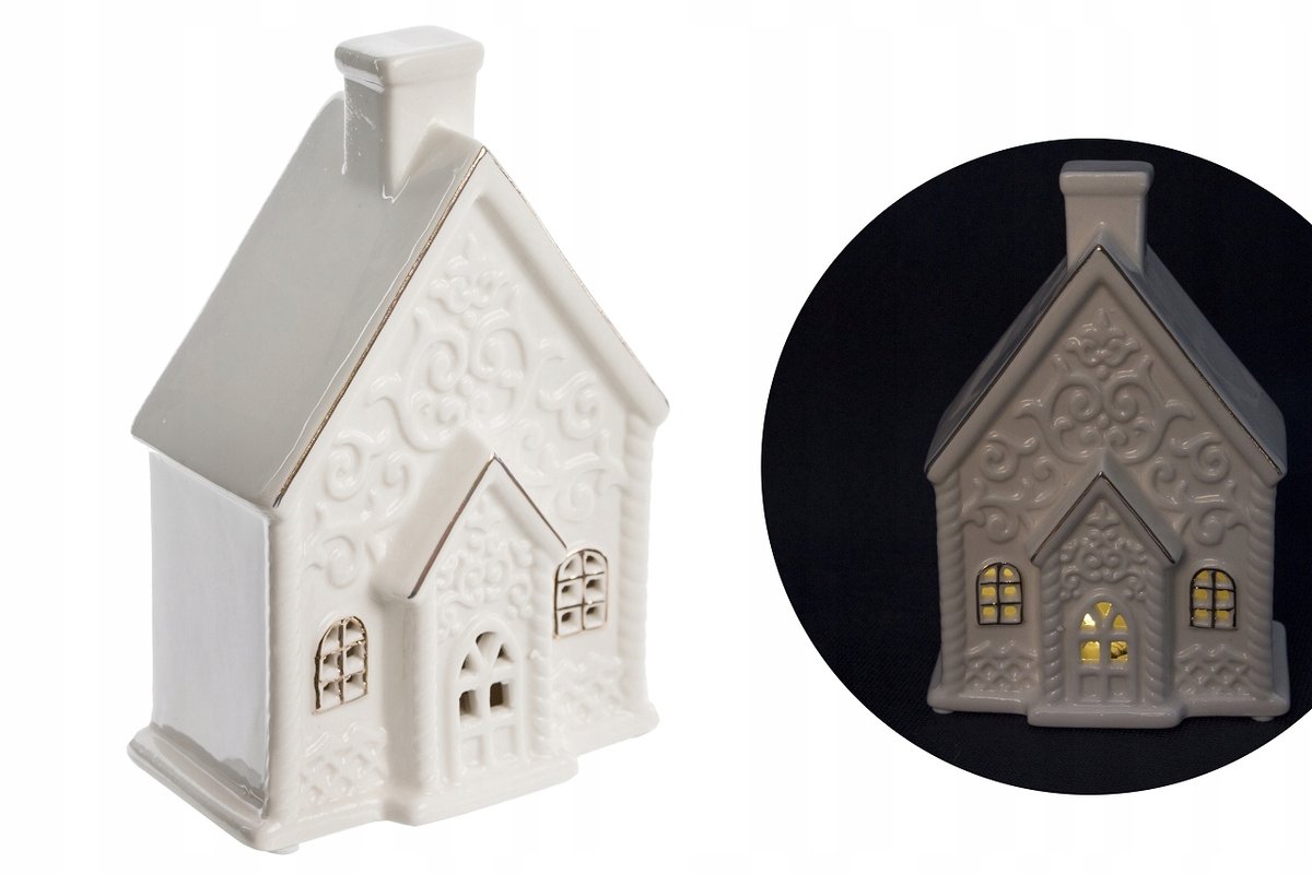 Decoratieve Witte Keramische Huis met LED Verlichting - 18 cm