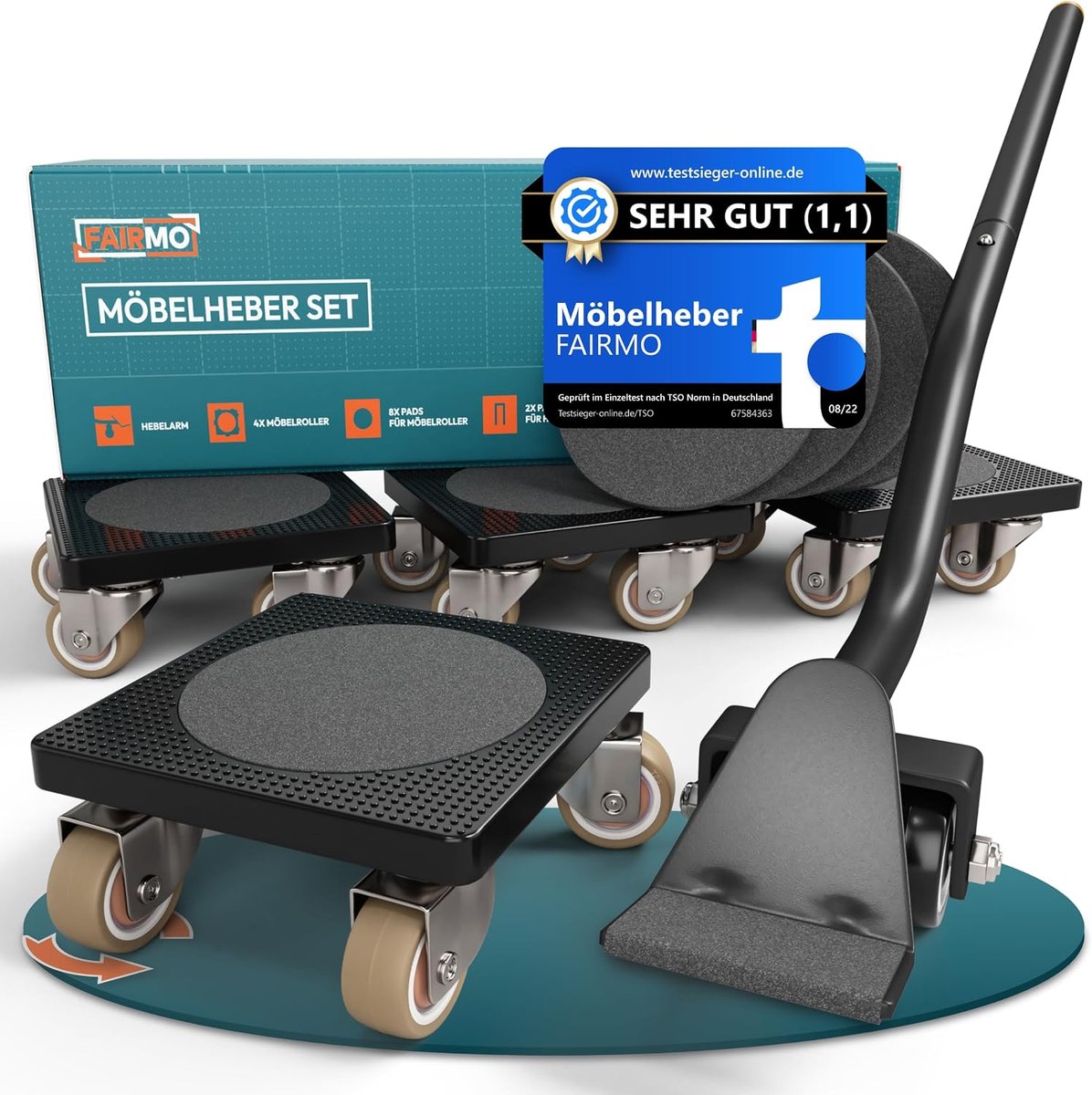 Meubelroller set voor zware meubels - 4 transportrollers en 1 lifter - 360° draaibaar - ideaal voor verhuizen - ShopVlot