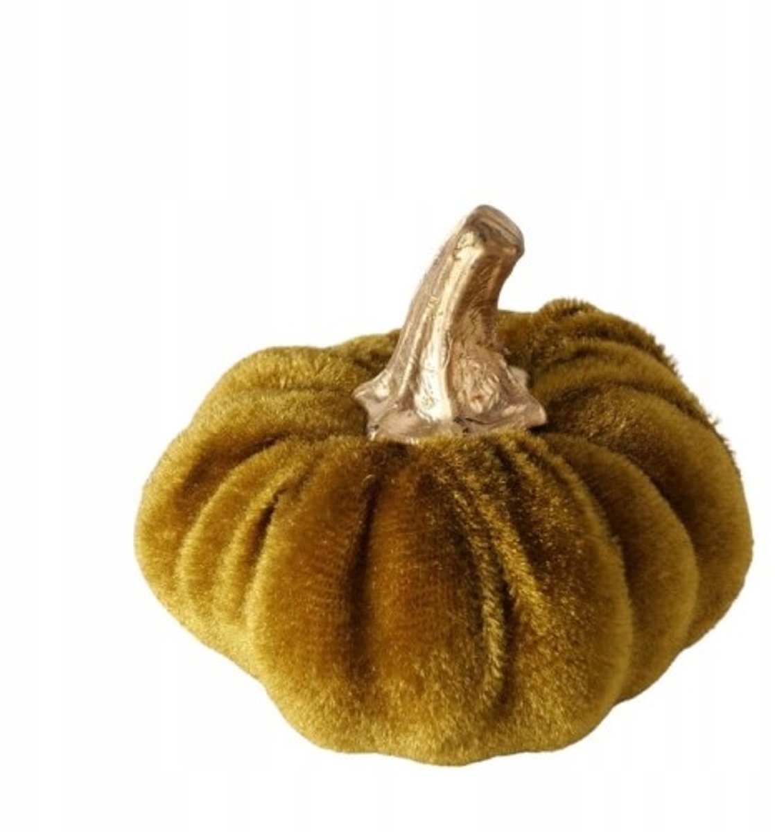 Decoratieve fluwelen pompoen met metalen steeltje, 6 cm