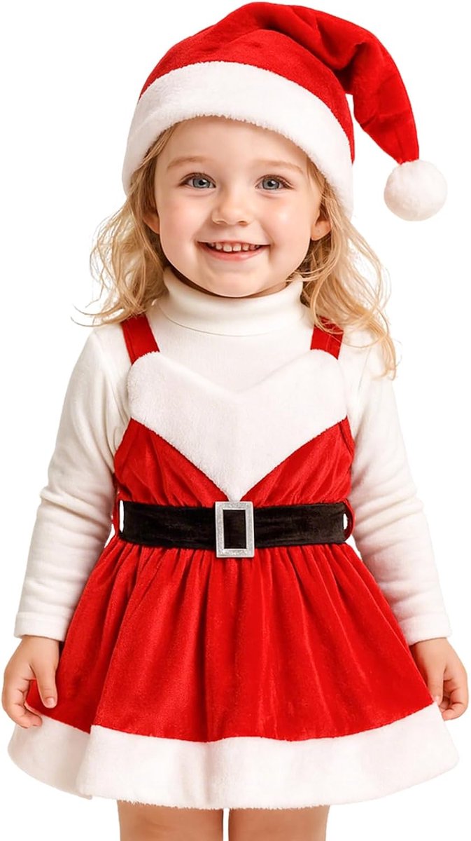 Santa Claus Dress Girls Velvet Skirt with Cute Hat with Belt Christmas Dress Newborn - ShopVlot
