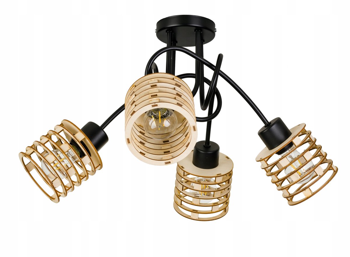 Hanglamp Loft Hout E27 Zwart 4-lichts