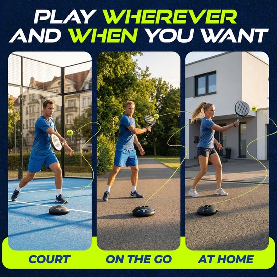 Padel Trainer - Solo Trainingsapparaat met Bal - Elastisch Koord & Watergevulde Basis - Antraciet — afbeelding 3