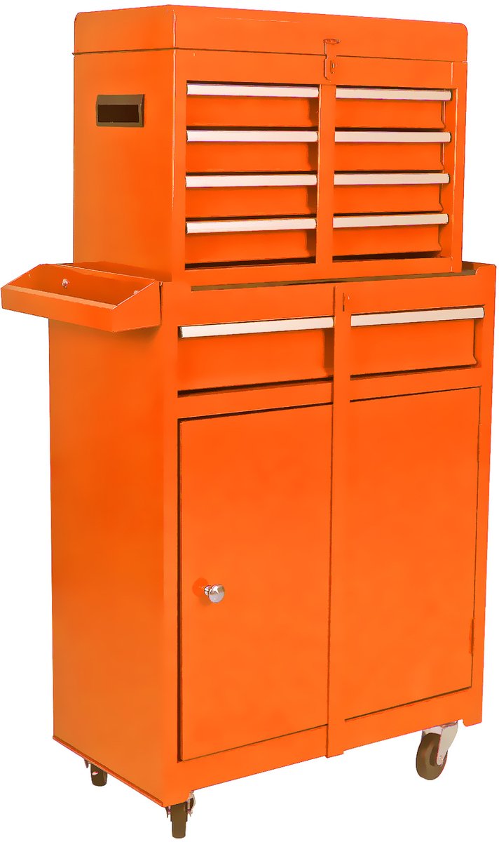 REDOM - Gereedschapskar - 5 lades - met wielen - met handgreep - metalen - werkplaats en garage - Metaal - Oranje - 101,85 x 51,56 x 27,94 cm