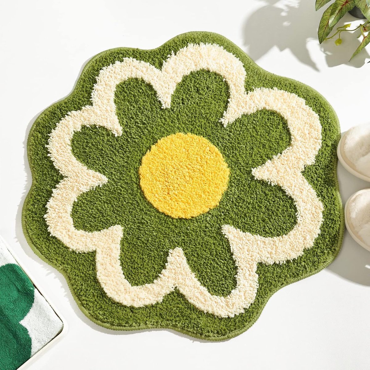 Vloermat - 40*40 cm - Badkamermat - Woonkamermat - Bankmat - Leuk - Zacht - Hoogwaardige huismat - Entreemat - Buitenmat - Antislip - Machinewasbaar - Zeer absorberend - Bloemvormig - Geschikt voor diverse ruimtes in huis - Groen
