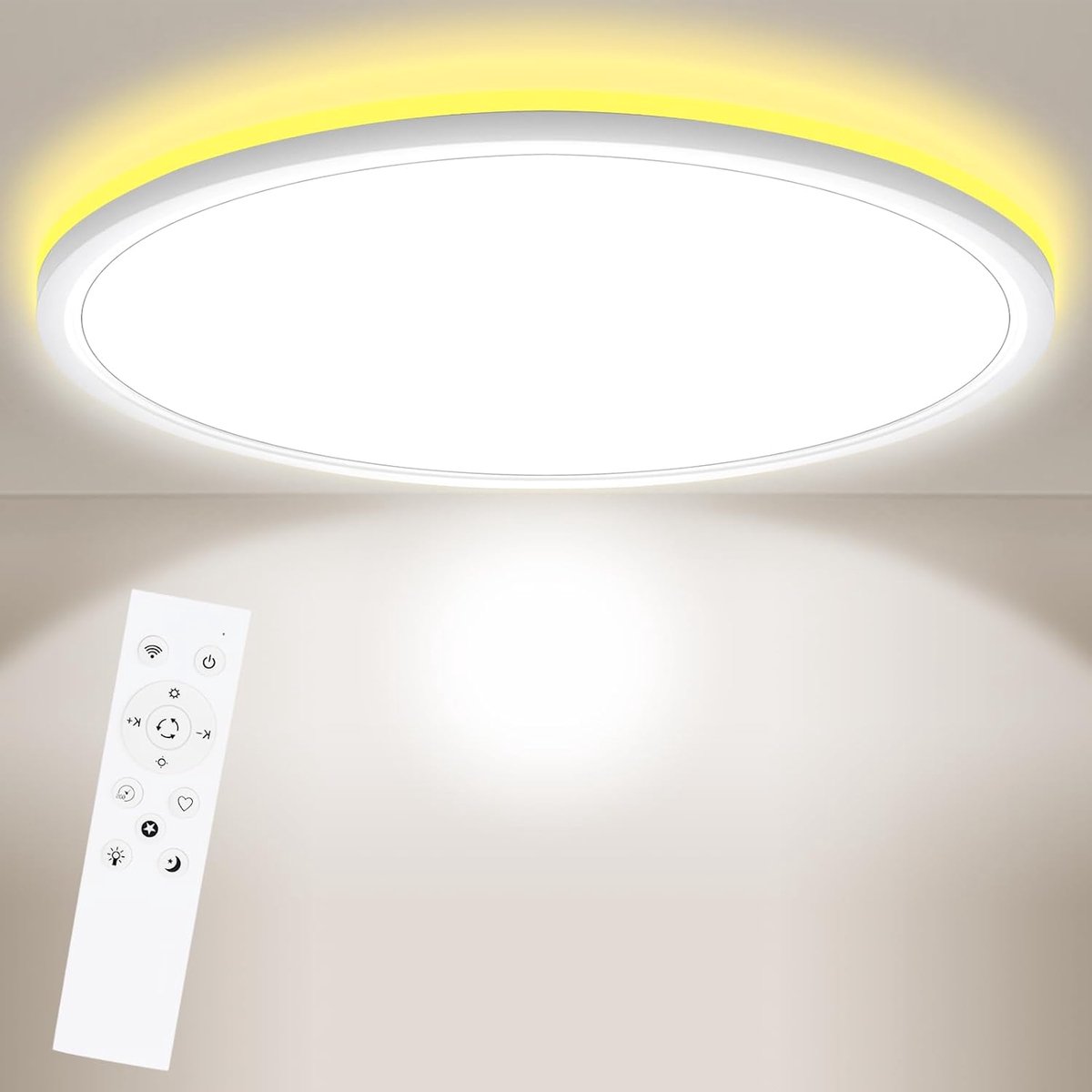 LED Ceiling Light for Bedroom, 3000K-6000K, Dimmable with Remote Control, 24 W, 2800 LM, Ceiling Light with Night - ShopVlot