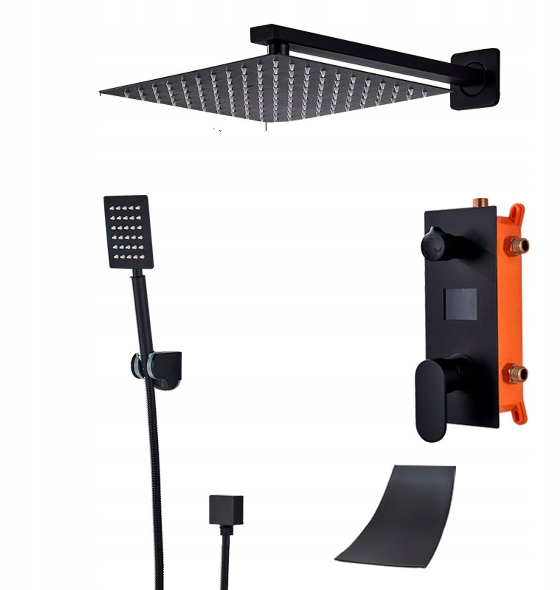 Douchekraan Zwart Mat 30cm Waterval LCD Inbouw met Regendouche