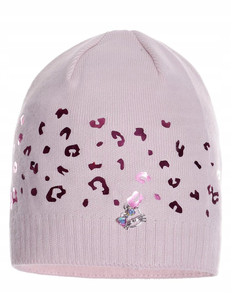 Meisjes muts panterprint poederroze Ambra maat 42/44