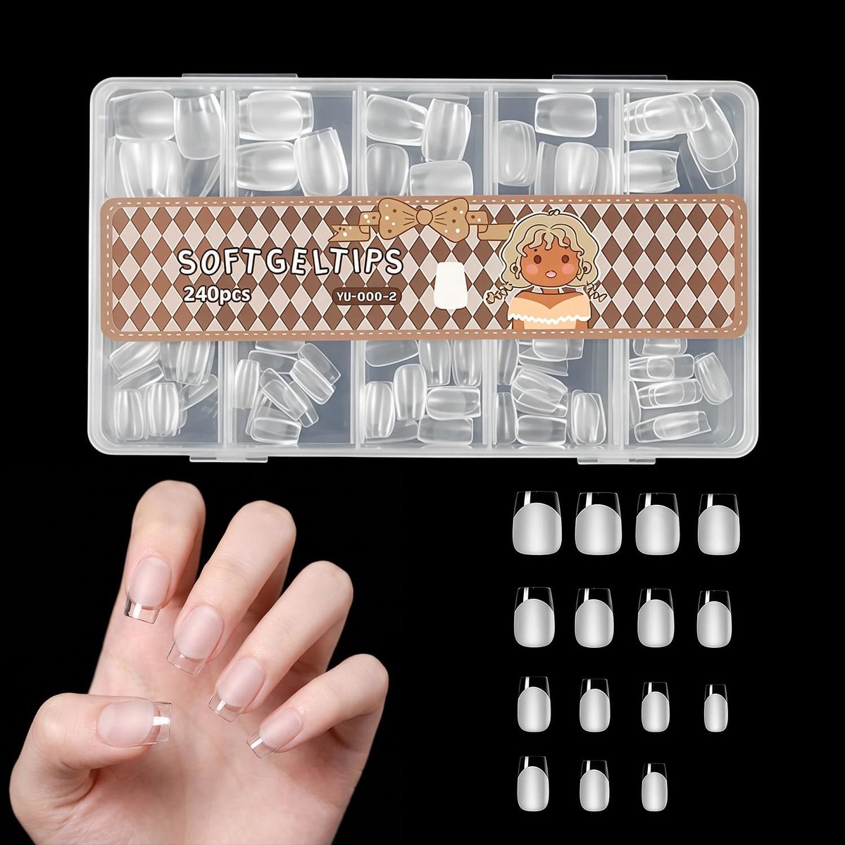 240 stuks Trapezium Extra Korte Kunstnagels - 15 maten Heldere Korte Vierkante Plaknagels - ShopVlot