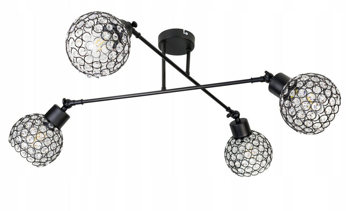 Loft Hanglamp met 4xE27, verstelbaar, metaal, zwart/transparant