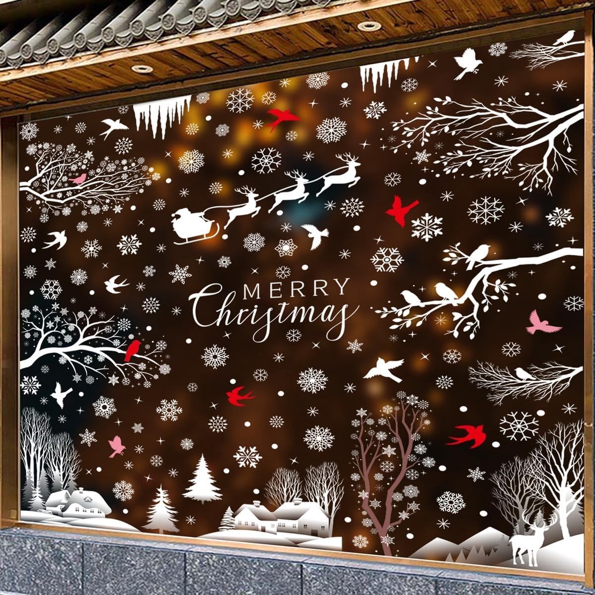 Raamstickers - Wit - 30 x 20 cm - Herbruikbare PVC Kerstdecoratie - Voor Ramen en Spiegels