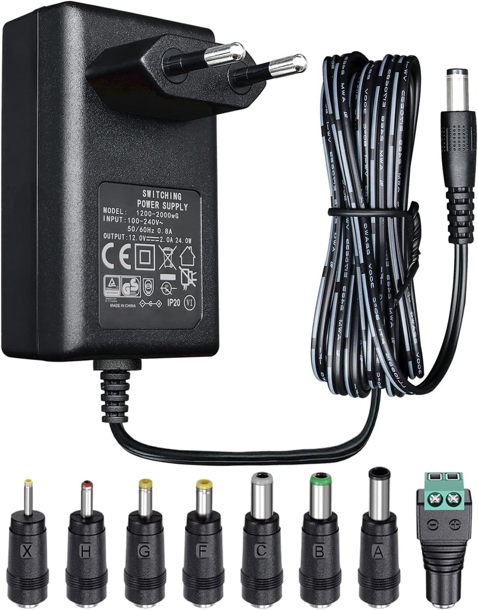 Power adapter 12 V 2 A 1.8 m, AC adapter DC (input 100-240 V, output 12 V 2 A), wall mounted transformer plug with 8 - ShopVlot