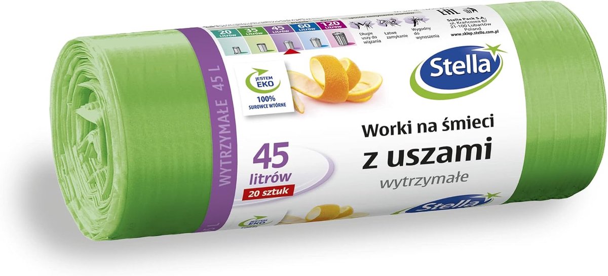 STELLA 032884 Vuilniszakken met hengsels 45 l kleur: groen - 20 stuks - ShopVlot