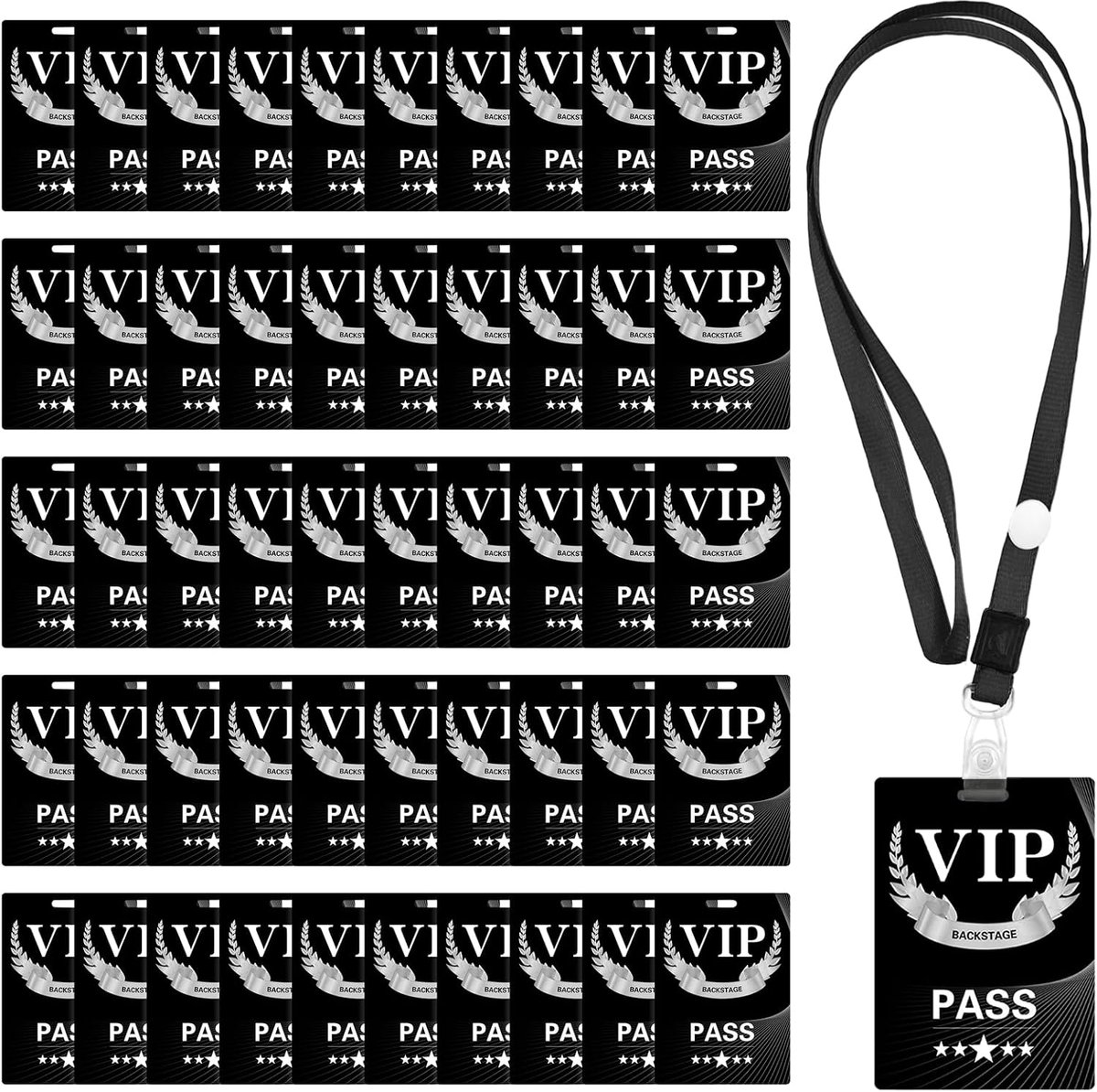 50 Sets VIP Badges Lanyards with Plastic VIP Pass Cards VIP Lanyards Security Cards Black Lanyards for Backstage - ShopVlot