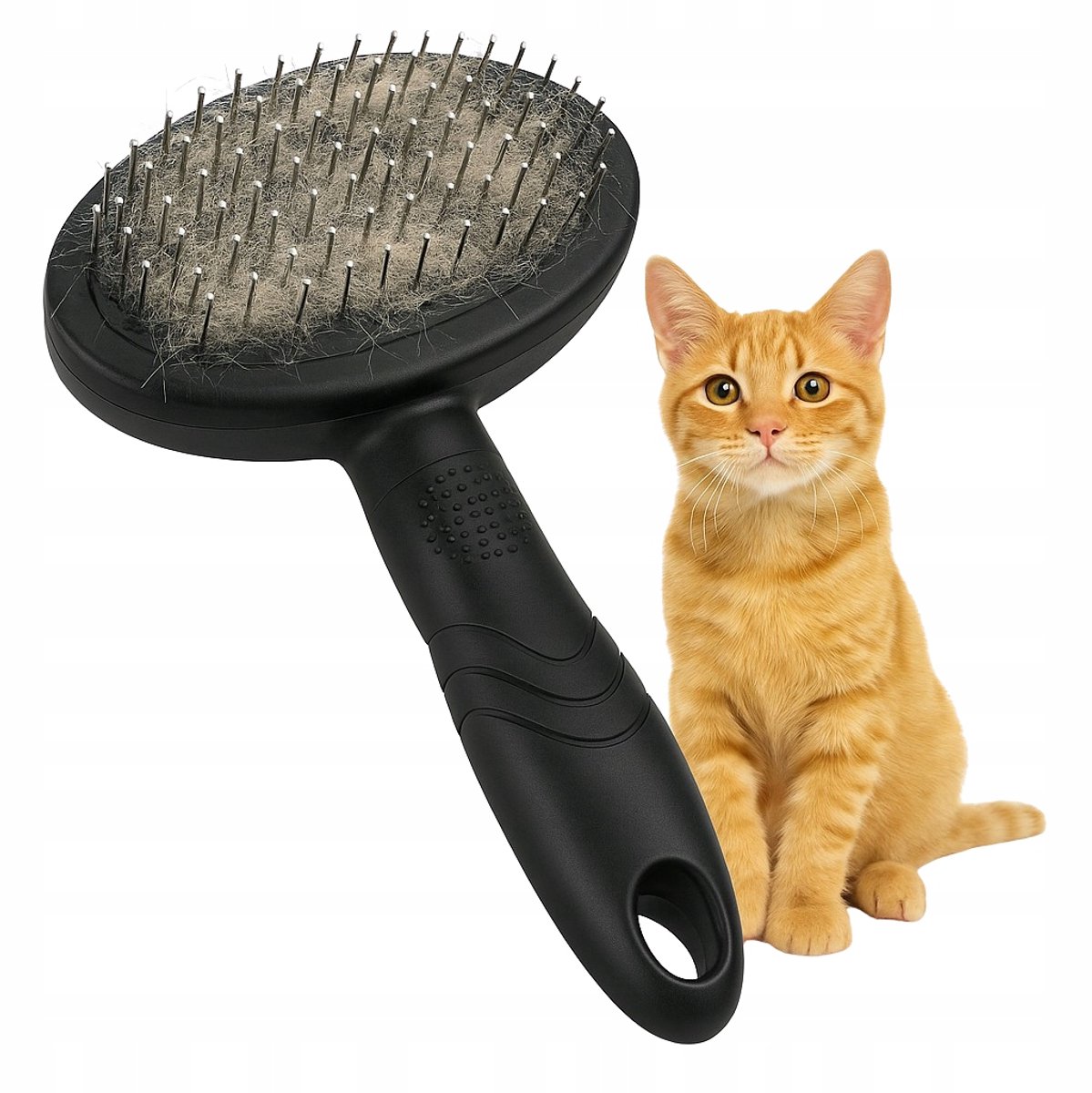 Zelfreinigende Hondenkattenborstel met Knop - Zwart