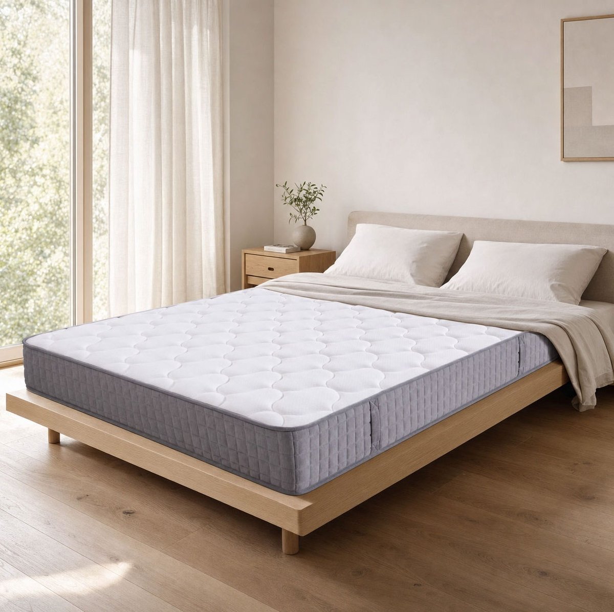 Wishdor Pocketveringmatras 160x200 cm - 25 cm hoog - 7 zones - H3 stevig - Koudschuim en veren - Wit - Anti-allergisch - Met 4 handgrepen - Rolverpakking