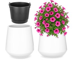 KADAX Bloempot met binnenpot, plastic sierpot vorstbestendig voor bloemen en planten, staand wit 42x44cm