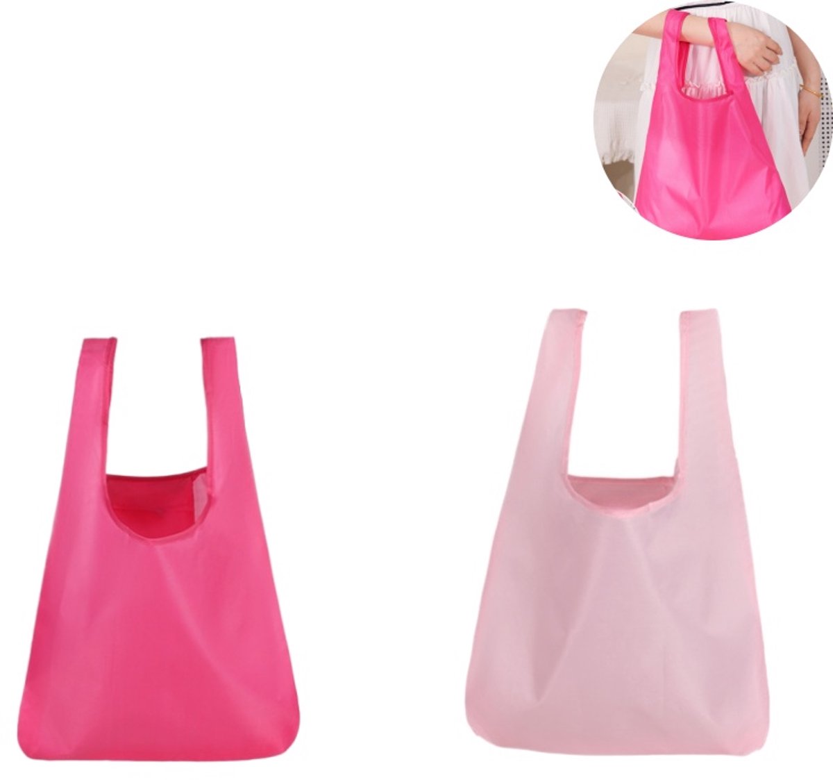 2 stuks - vouwbare boodschappentas - vierkante tas van oxford-draagbare draagtas opvouwbaar - oxford polyester stof - boodschappen, promotiegeschenk - roze + donkerroze