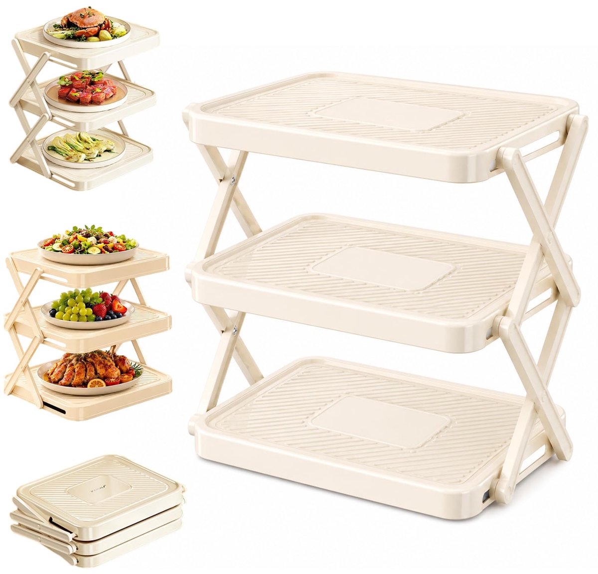 DeBizz Bordenorganizer, 3 etages, keukenorganizer, wiebelvrij bordenrek, afdruiprek, ruimtebesparend afdruiprek voor - ShopVlot