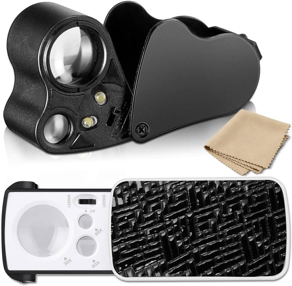 Jewellery Magnifier, 30 x 60 x 90 x Trichome Magnifier, Self-Replacing Battery, Plant Magnifier with UV Light and LED - ShopVlot