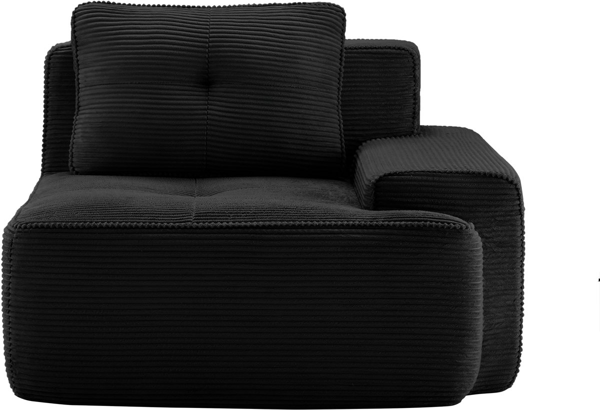 Modulair corduroy bankstel met kussen - Geschikt voor woonkamer en logeerbed - 2- tot 4-zits - Zwart corduroy - Cloud zitcomfort met diepe zit van 74 cm - Montagevrij en antislip - Huisdiervriendelijk en ademend