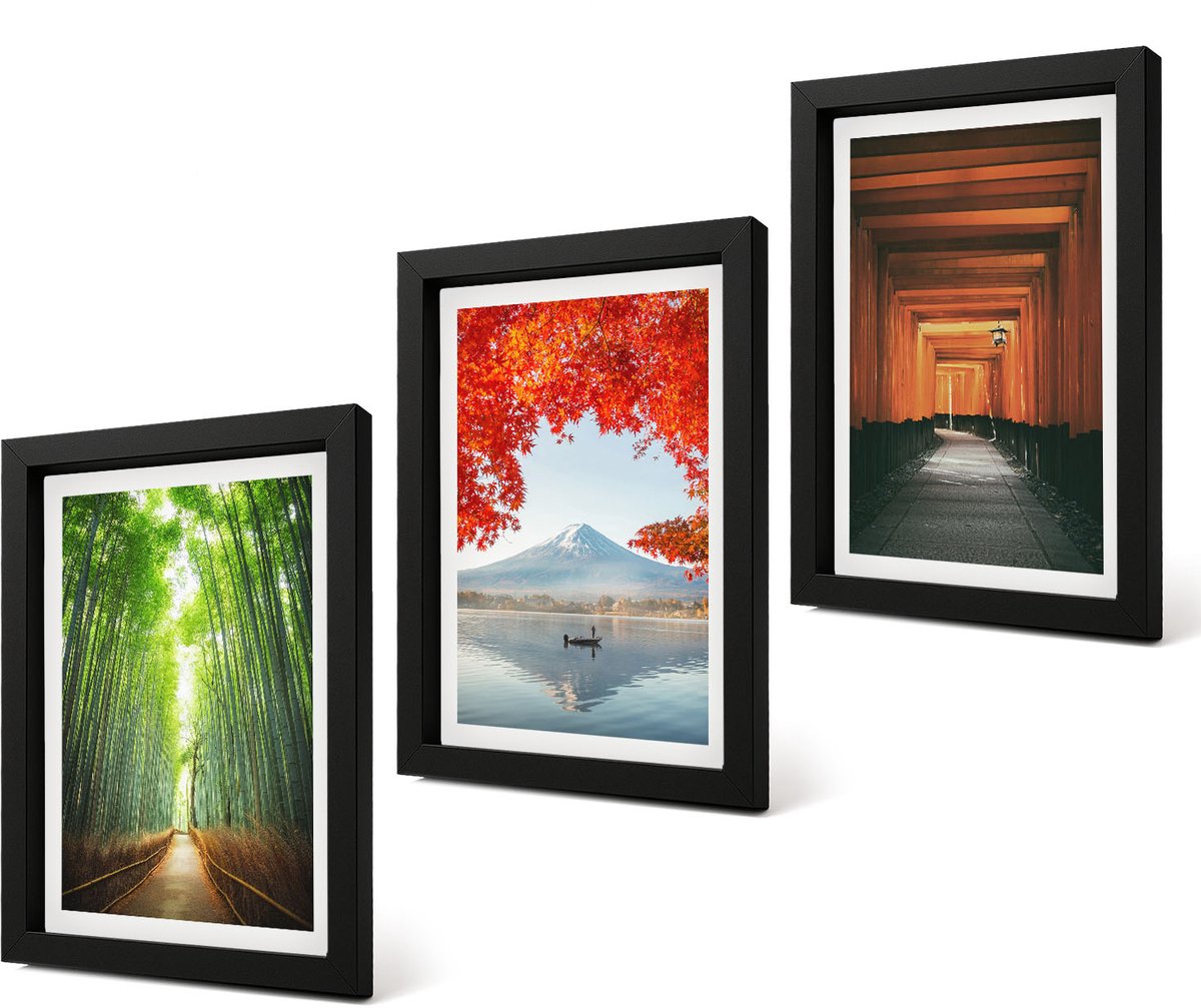 Coloray 4-Delige Schilderij Set - Bamboebos, Mount Fuji, Torii-pad, Landschappen van Japan - 20 x 30 cm - Decoratieve Schilderijen - Woonkamer - Interieur - Wanddecoratie