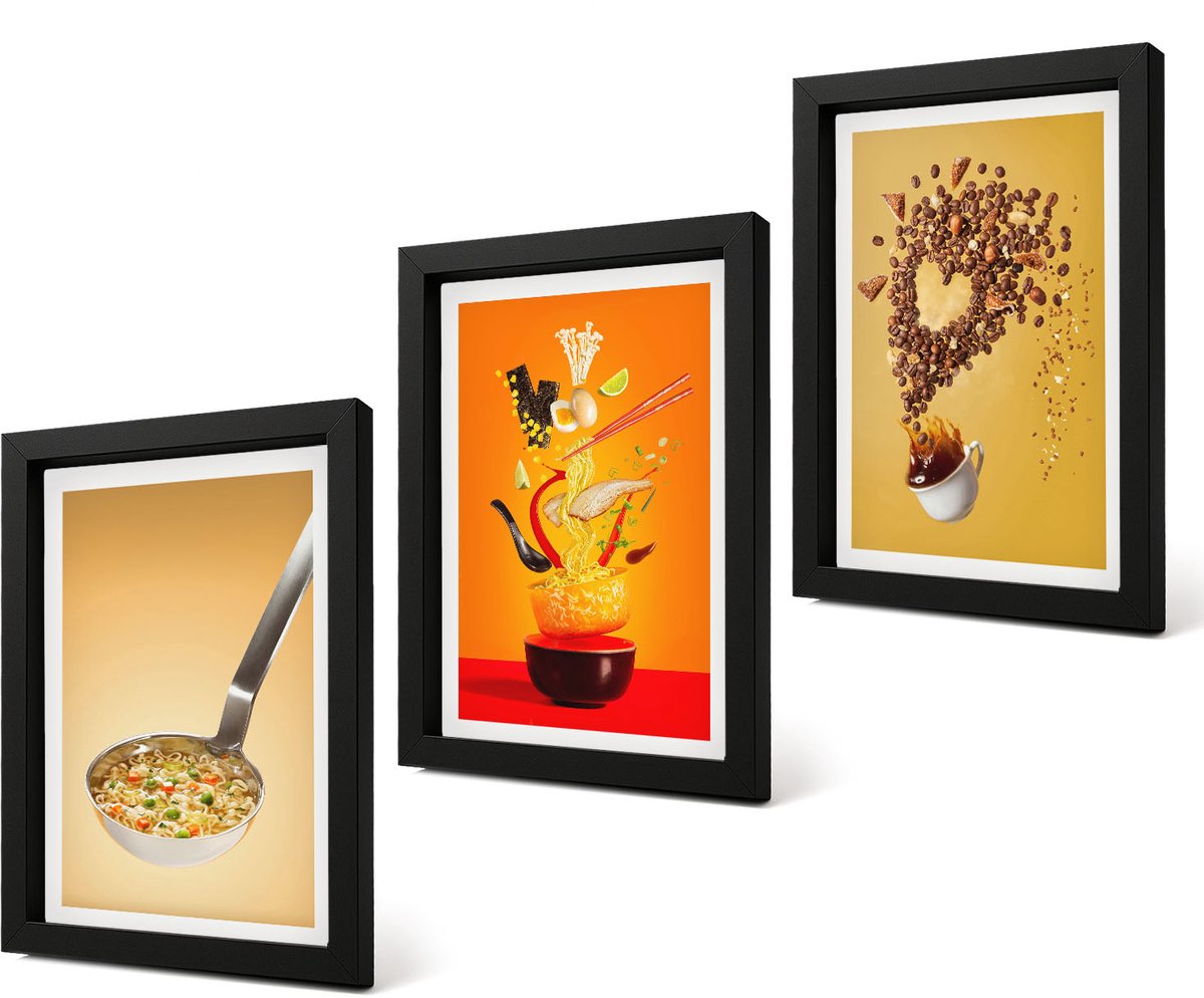Coloray 4-Delige Schilderij Set - Keuken, eten en drinken thema's - 20 x 30 cm - Wanddecoratie - Muurdecoratie - Moderne Interieurdecoratie