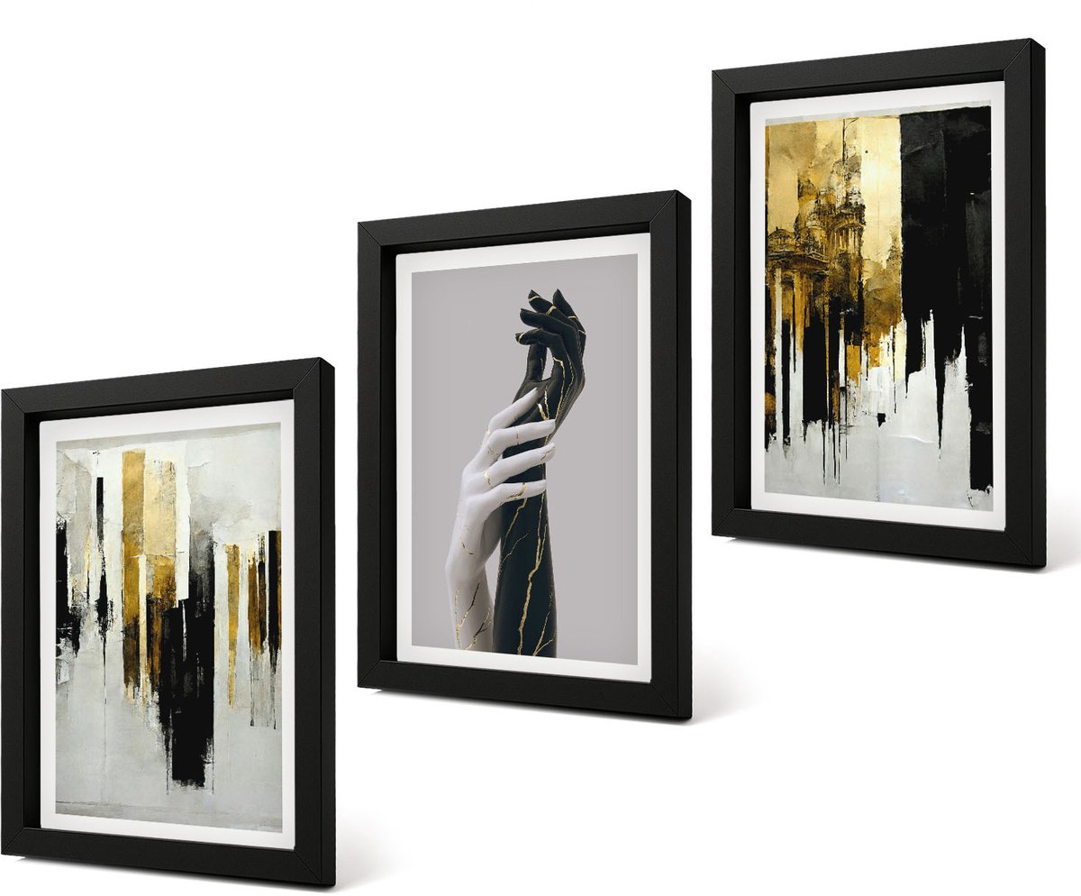 Coloray 4-Delige Schilderij Set - Abstracte schilderpatronen en twee handen - 20 x 30 cm - Wanddecoratie - Muurdecoratie - Moderne Interieurdecoratie - Decoratieve Schilderijen