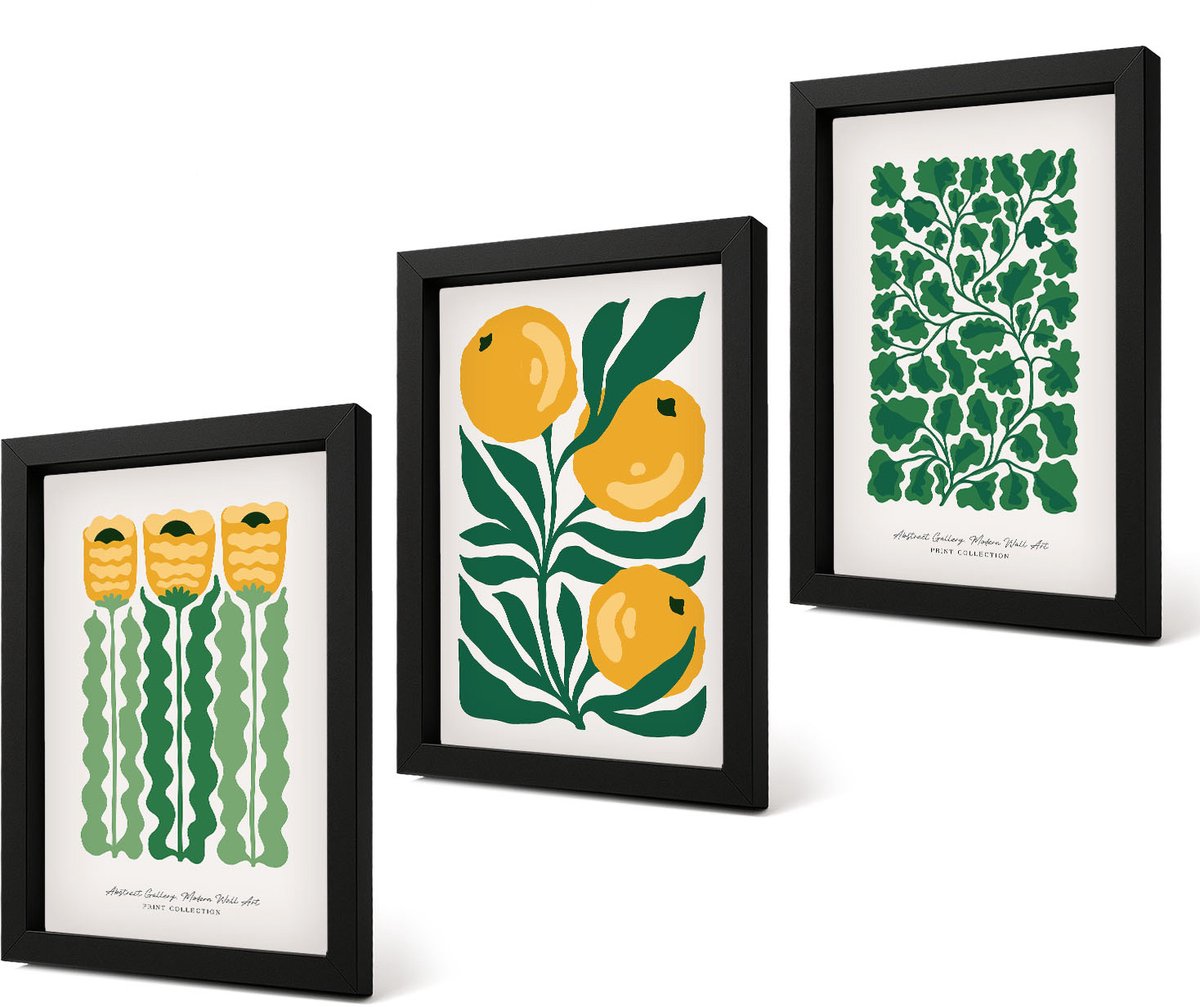 Coloray 4-Delige Schilderij Set - Plantenpatronen met bloemen en bladeren (posters) - 20 x 30 cm - Wanddecoratie - Schilderijen Set - Interieur