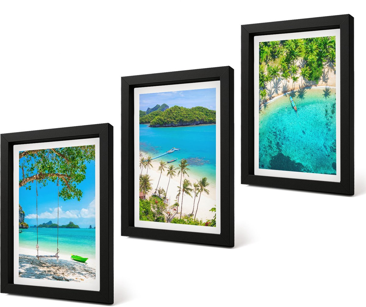 Coloray 4-Delige Schilderij Set - Tropische stranden met palmbomen en kristalhelder water. - 20 x 30 cm - Stijlvolle Muurdecoratie - Slaapkamer - Woonkamer Decoratie