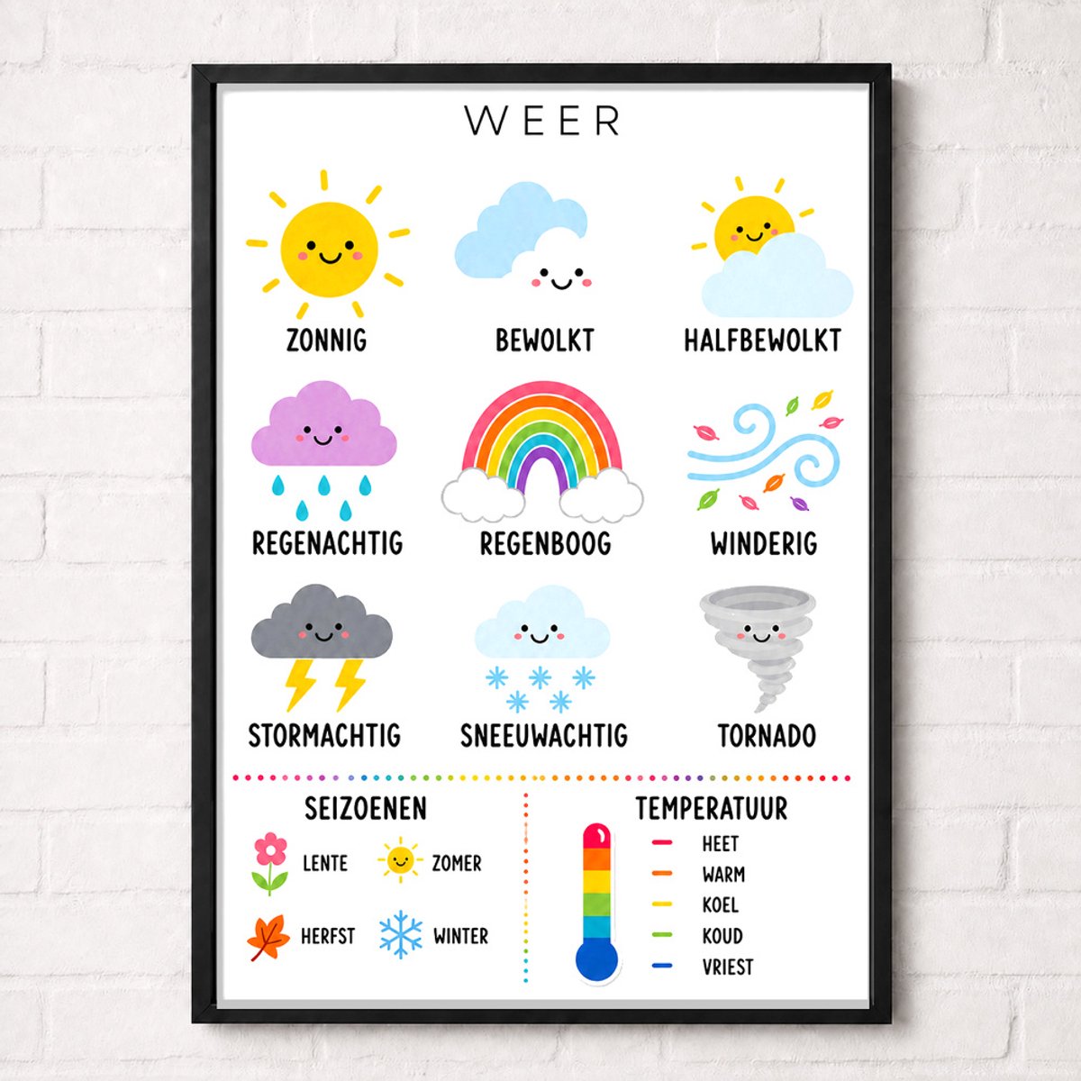 Het Weer Educatieve Poster voor Kinderen - Leren - groep 1 t/m 5 (4-9 jaar) - A1+ 61 x 91,5 cm