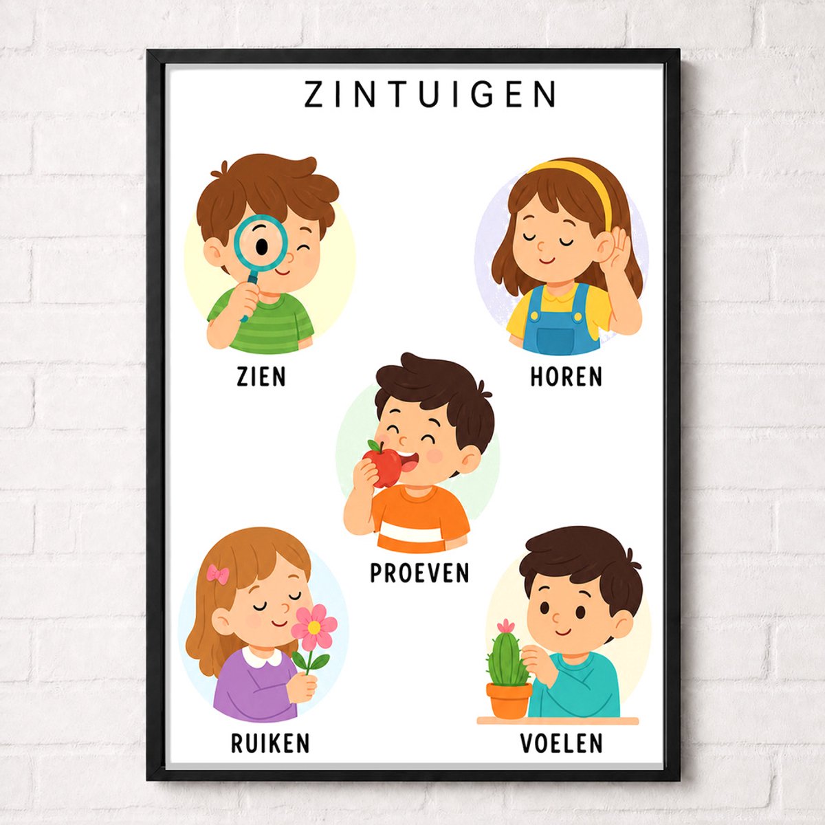 De Vijf Zintuigen Educatieve Poster voor Kinderen - Leren - groep 1 t/m 5 (4-9 jaar) - A2+ 43,2 x 61 cm
