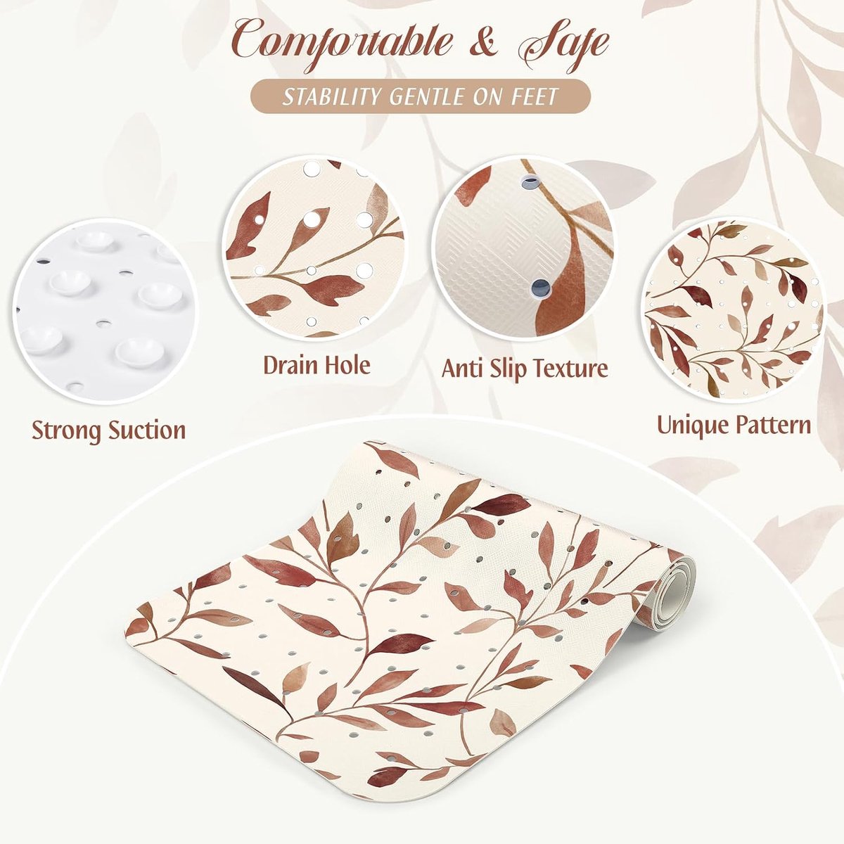 SHUCHING Bath Mat Non-Slip Extra Long Non-Slip Bath Mat for Bathroom Machine Washable 100 x 40 cm Yellow Leaves - ShopVlot