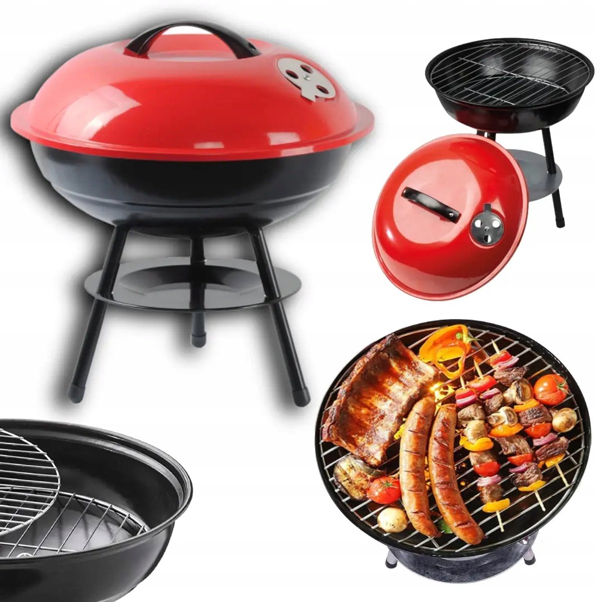 Tuin Gril met Deksel 48cm - Draagbare Koolgrill voor Buiten