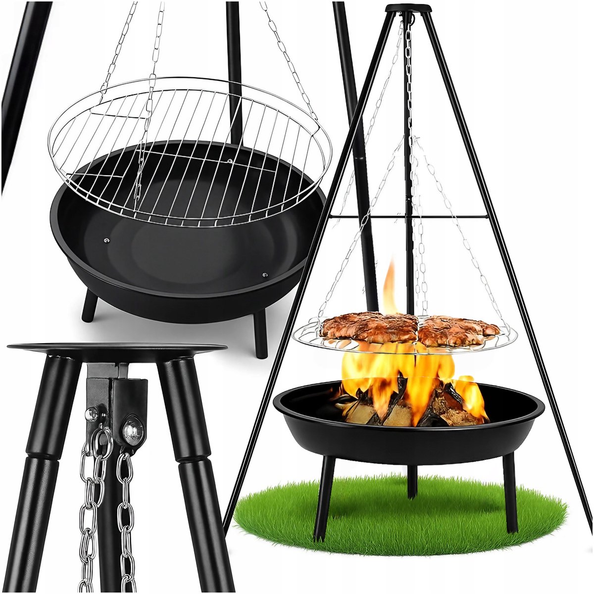 Tuin vuurkorf met driepoot en grillrooster, 50cm