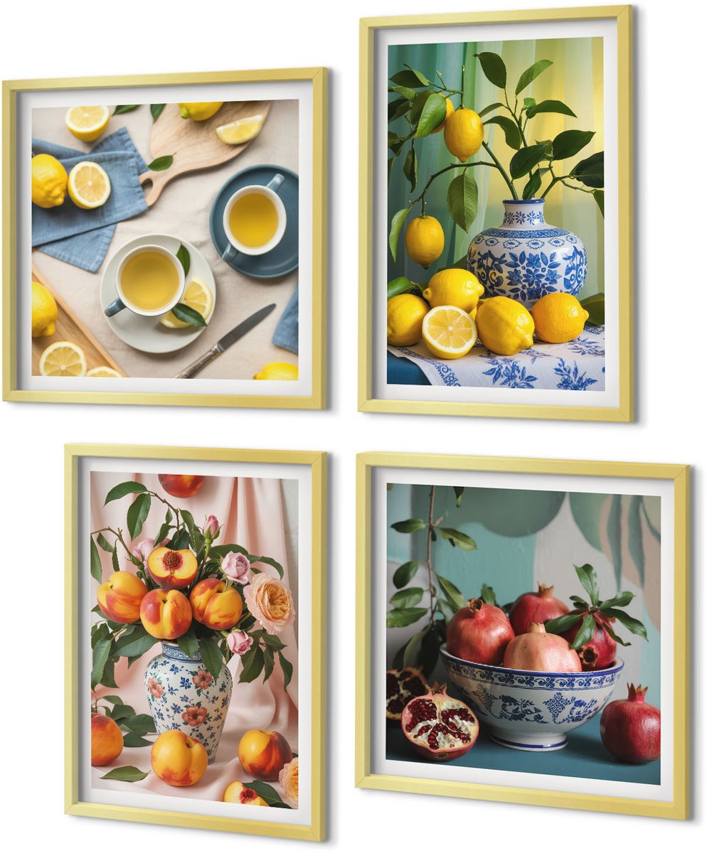 Coloray 4-Delige Schilderij Set - Stijlvolle figuren en plantenposters van Henri Matisse - 40 x 40 cm en 40 x 60 cm - Wanddecoratie - Woonkamer Decoratie - Muurdecoratie