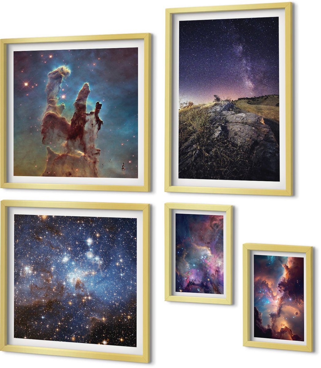 Coloray 5-Delige Schilderij Set - Kosmische Landschappen Van Sterrenstelsels En Astronomische Verschijnselen - 50 x 50 cm, 20 x 30 cm En 40 x 60 cm - Decoratieve Schilderijen - Woonkamer - Interieur - Moderne Wanddecoratie