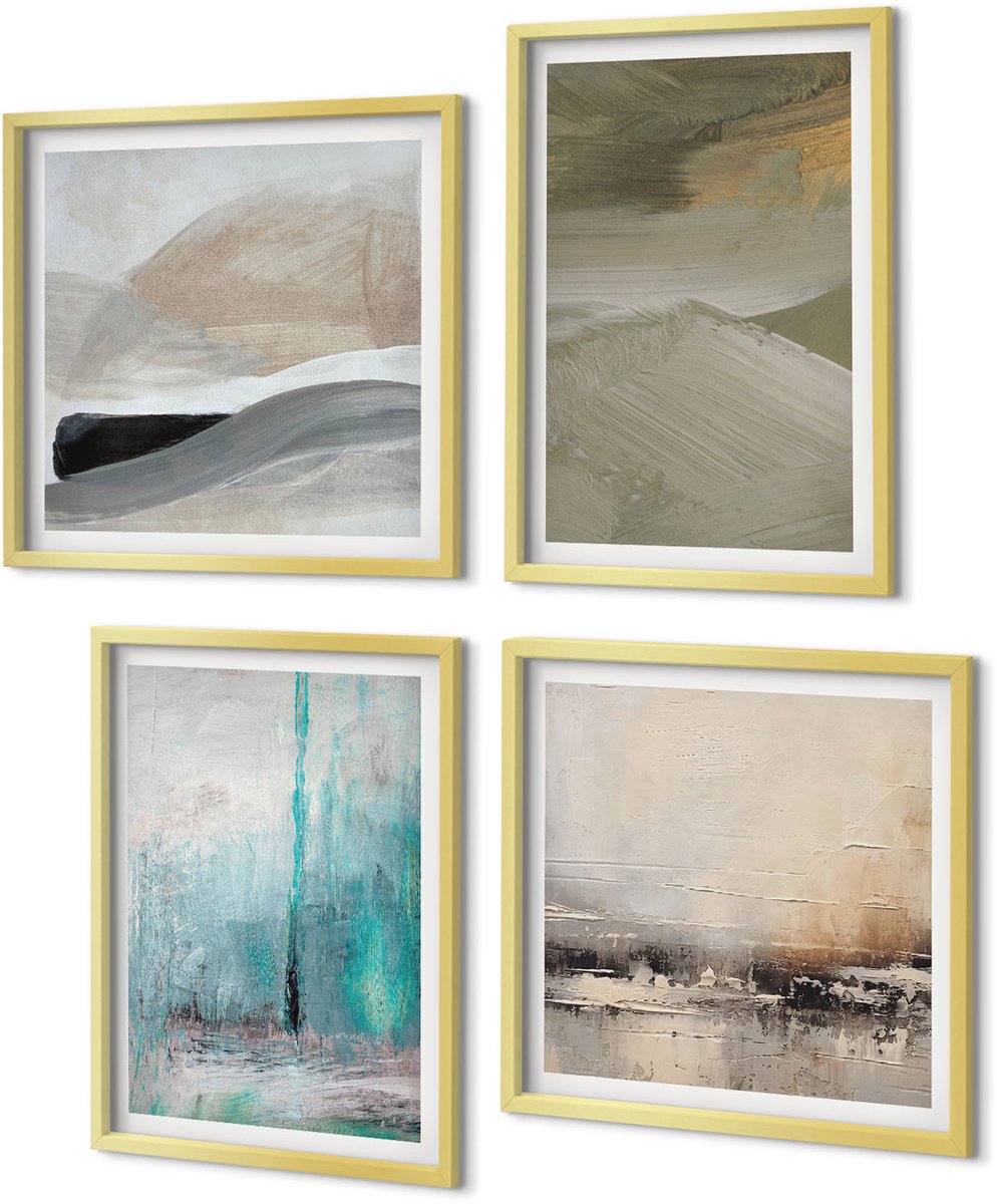 Coloray 4-Delige Schilderij Set - Geschilderde abstracte minimalistische decoraties - 40 x 40 cm en 40 x 60 cm - Muurdecoratie - Schilderijen Set - Woonkamer