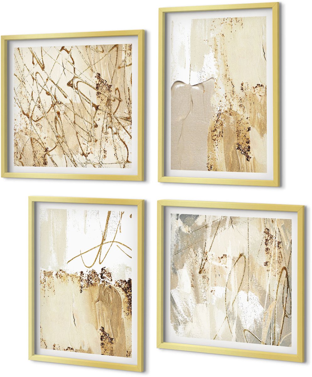 Coloray 4-Delige Schilderij Set - Abstracte patronen in beige en witte tinten. - 40 x 40 cm en 40 x 60 cm - Muurdecoratie - Decoratieve Schilderijen - Wohnzimmer