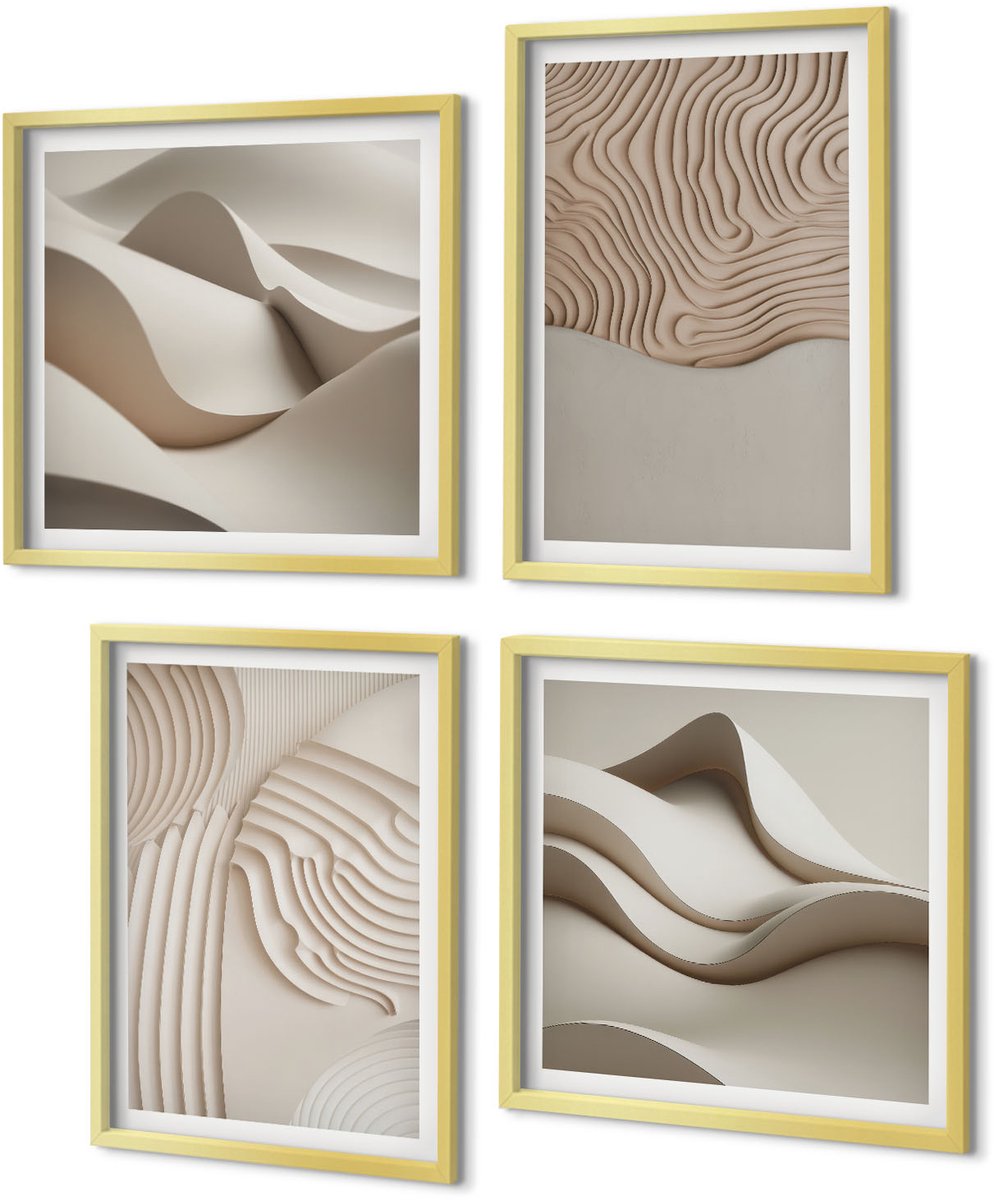 Coloray 4-Delige Schilderij Set - Abstracte textuurpatronen: golven op zand - 40 x 40 cm en 40 x 60 cm - Stijlvolle Wanddecoratie - Interieur